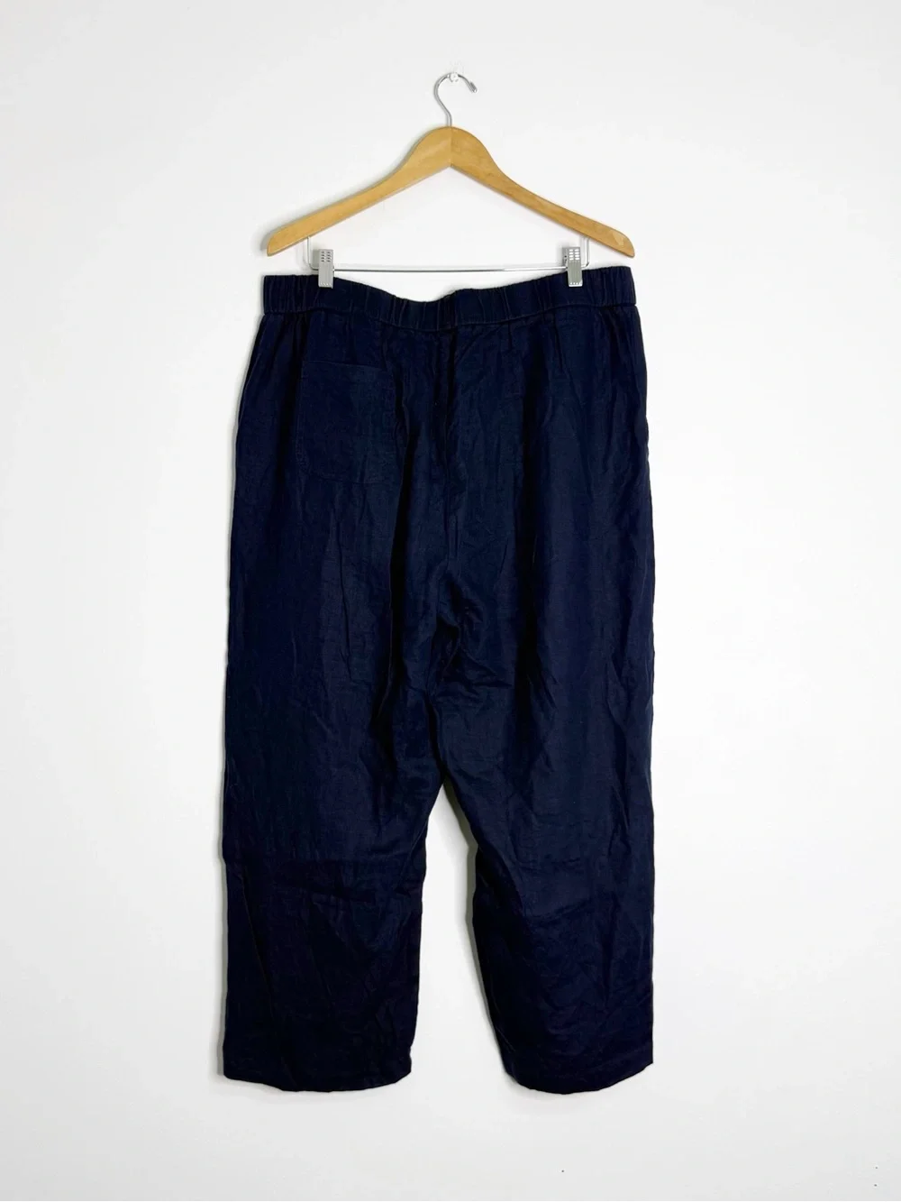 Quince 100% Linen Pull On Crop Pants Navy Blue 1X Wide Leg Pockets